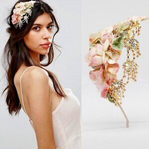 Wreath Bridal Crystal Jeweled Boho Flower Headband Floral Crown Garland Wedding